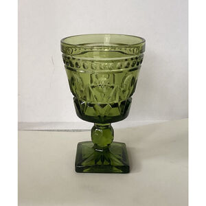 Indiana Glass Green Wine Water Goblet Square Foot Colony 'Park Lane' 4.5” Vntg